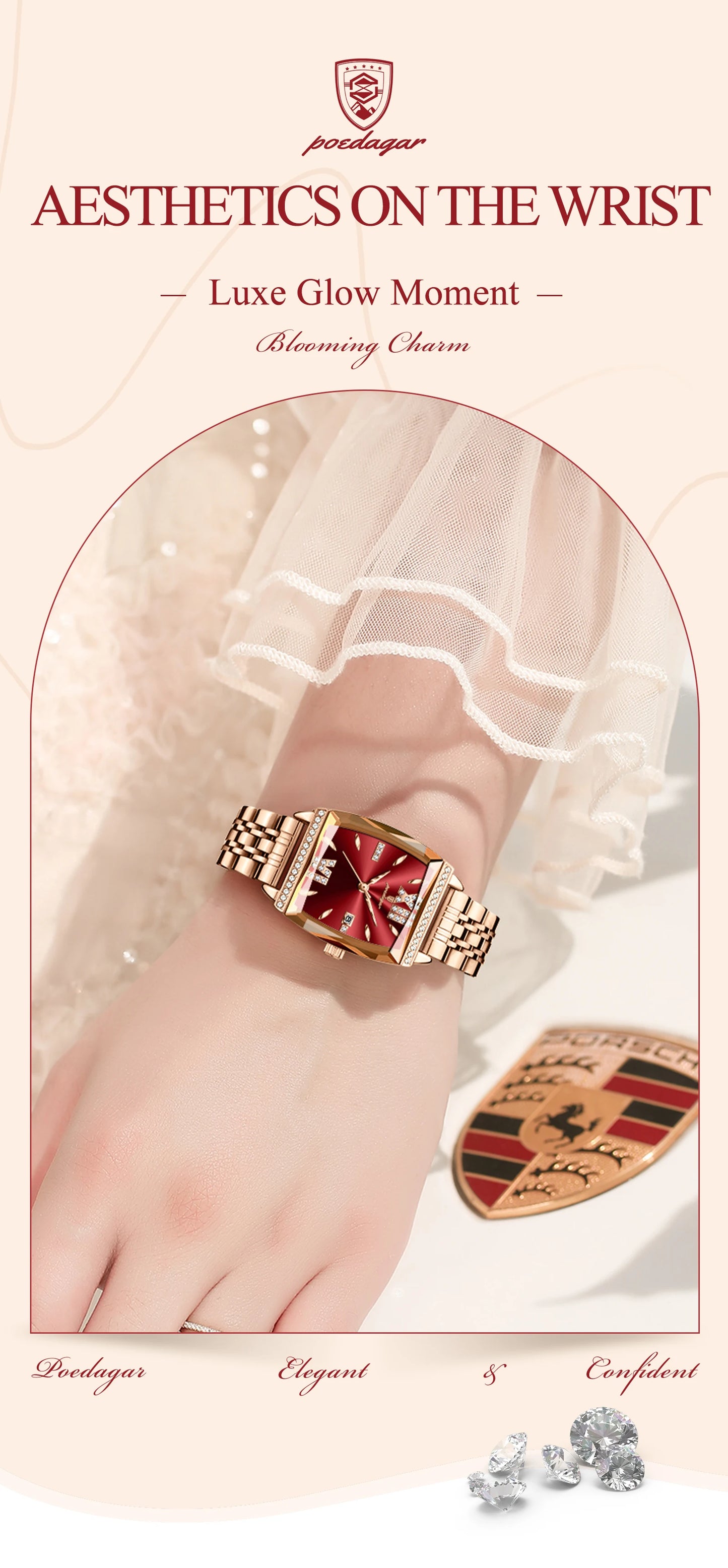 POEDAGAR Luxury Diamond Women Watch Waterproof Stainless Steel Quartz reloj + Box