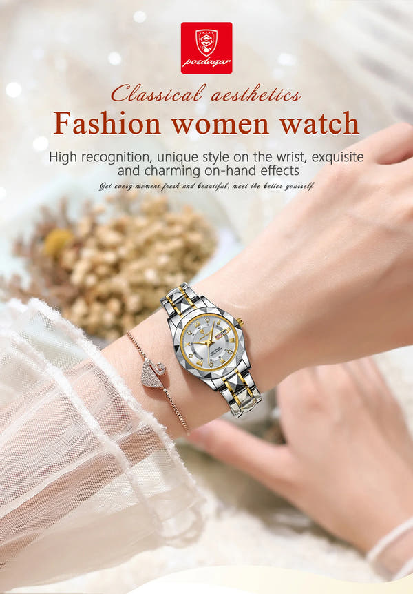 POEDAGAR Elegant Women Quartz Watch – Waterproof & Luminous Stainless Steel reloj + Box