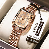 POEDAGAR Elegant Women Watch Waterproof Rectangle Quartz Stainless Steel Date Ladies Reloj
