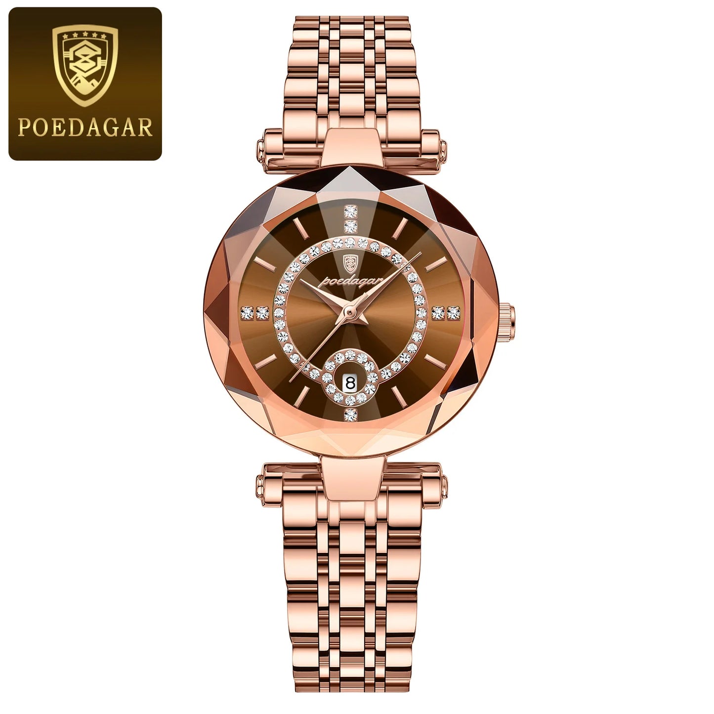 POEDAGAR Luxury Diamond Women Watch Waterproof Stainless Steel Quartz reloj+Box