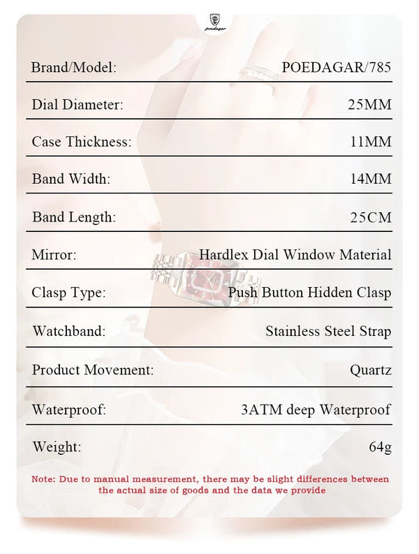 POEDAGAR Elegant Women Watch Waterproof Rectangle Quartz Stainless Steel Date Ladies Reloj