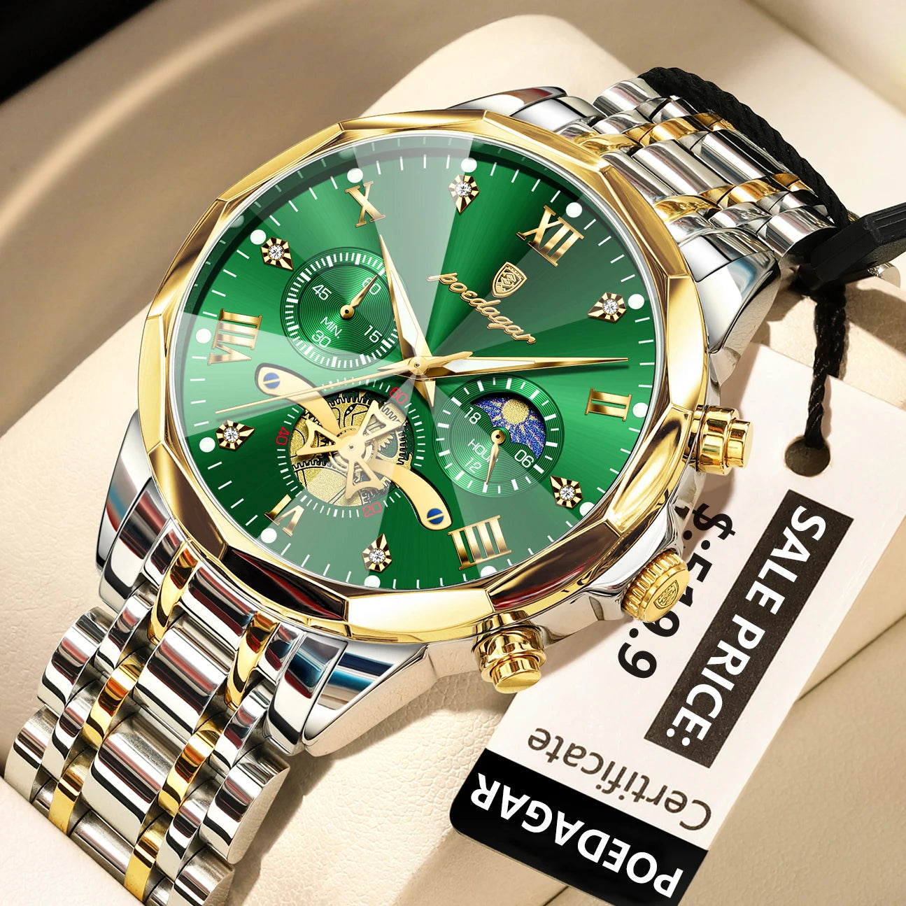 POEDAGAR Luxury Men’s Watch – Waterproof, Luminous, Chronograph, Steel Quartz Reloj