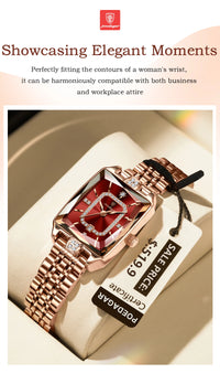 POEDAGAR Elegant Women Watch Waterproof Rectangle Quartz Stainless Steel Date Ladies Reloj