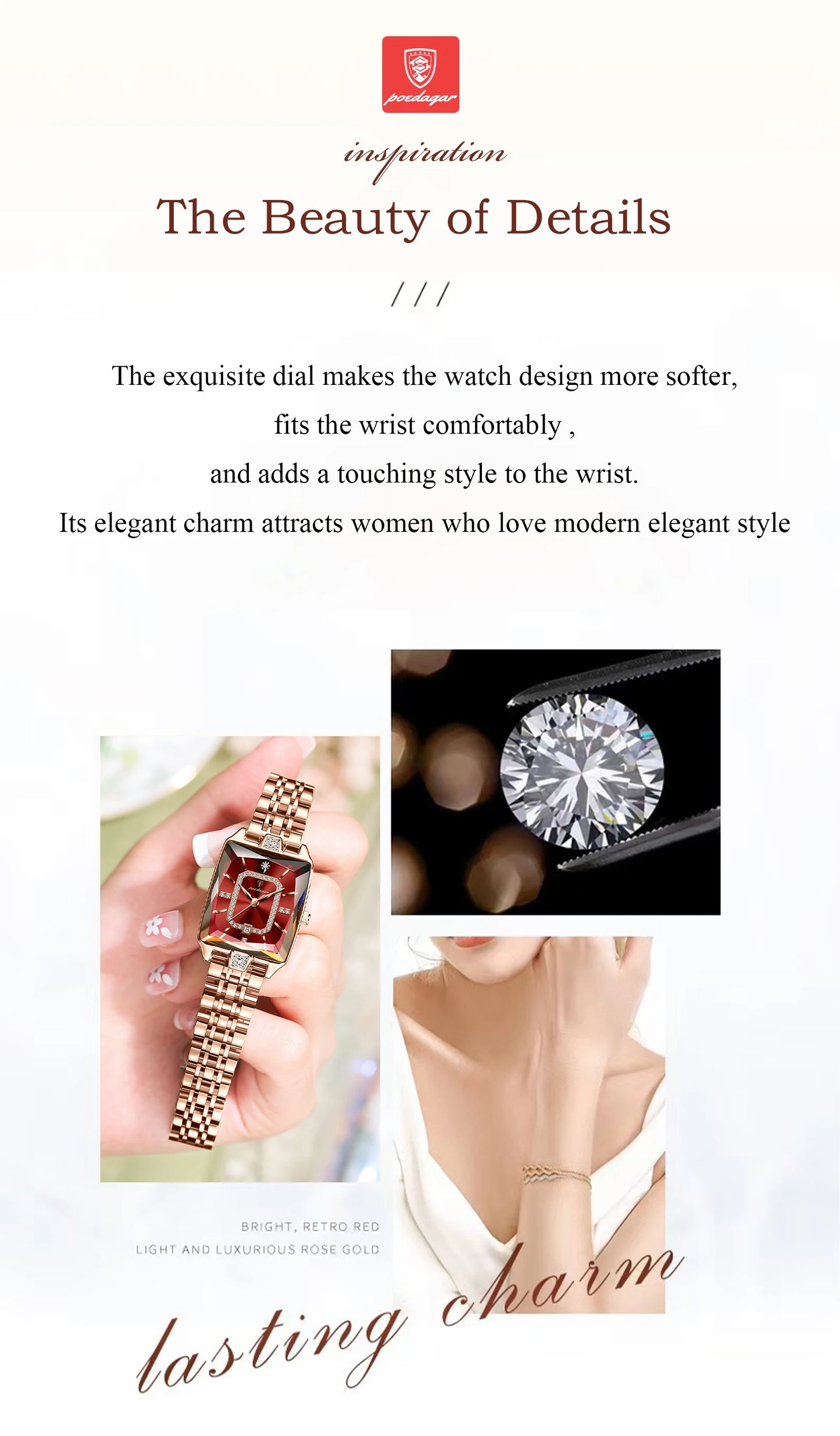 POEDAGAR Elegant Women Watch Waterproof Rectangle Quartz Stainless Steel Date Ladies Reloj