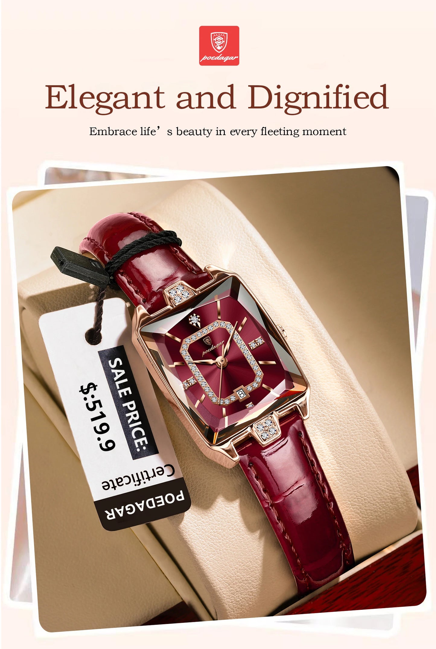 POEDAGAR High-Quality Luxury Women Watch Waterproof Leather Quartz reloj + Box