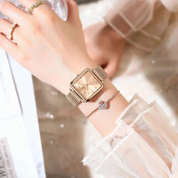 POEDAGAR Elegant Square Women Watch – Waterproof Mesh Stainless Steel Quartz reloj + Box