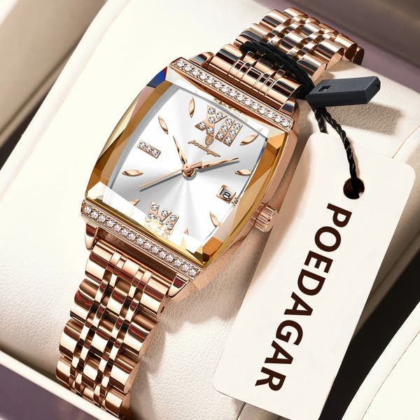 POEDAGAR Luxury Diamond Women Watch Waterproof Stainless Steel Quartz reloj + Box
