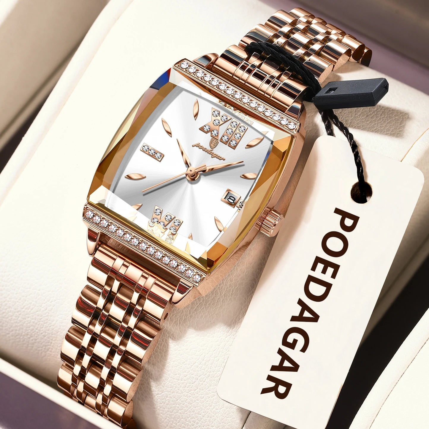 POEDAGAR Luxury Diamond Women Watch Waterproof Stainless Steel Quartz reloj + Box