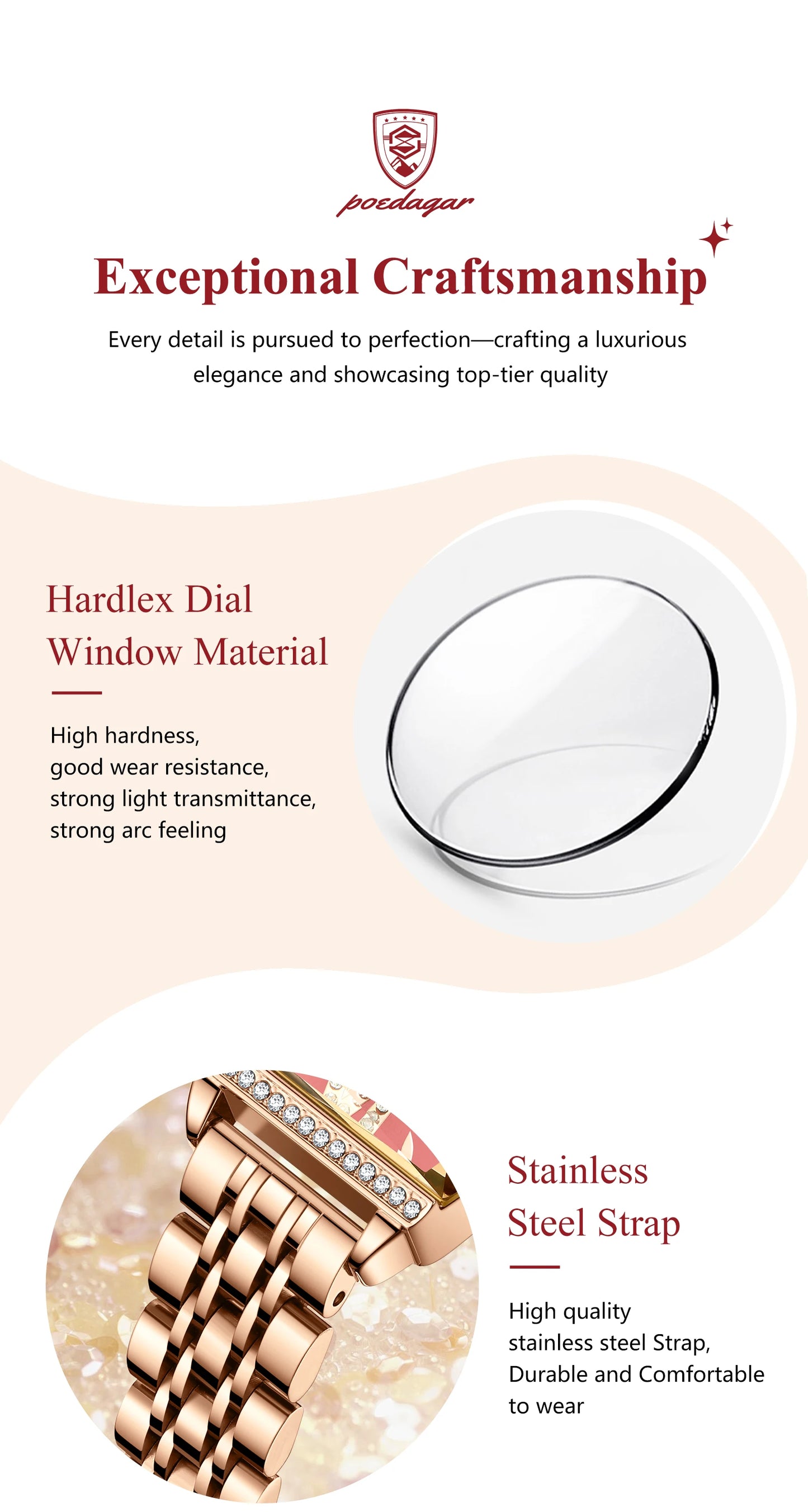 POEDAGAR Luxury Diamond Women Watch Waterproof Stainless Steel Quartz reloj + Box