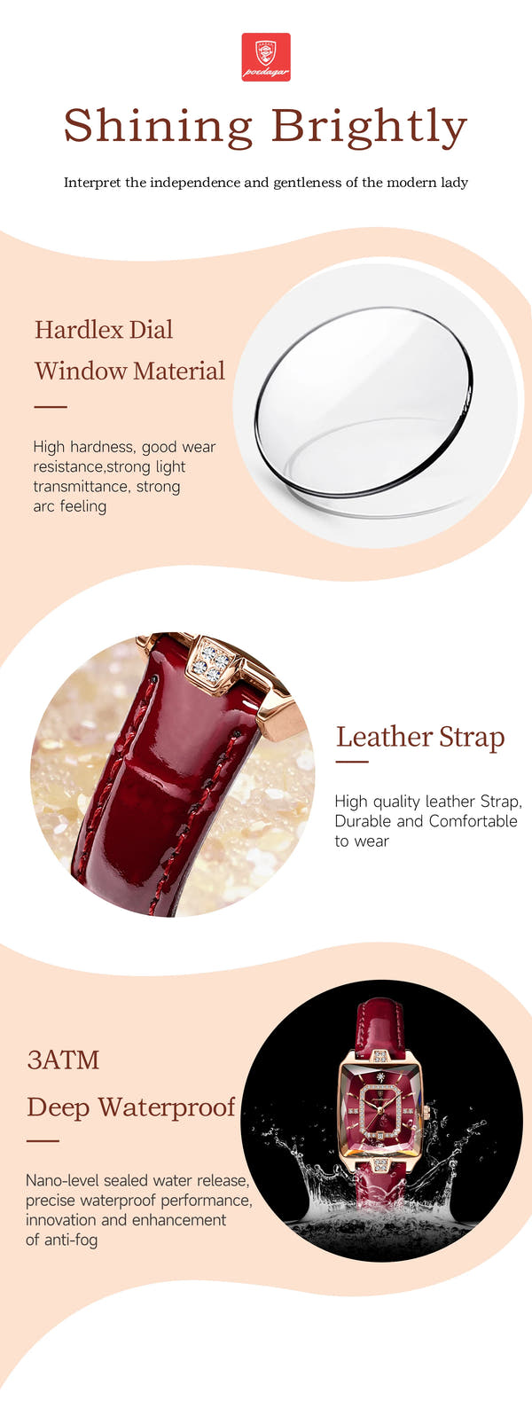 POEDAGAR High-Quality Luxury Women Watch Waterproof Leather Quartz reloj + Box