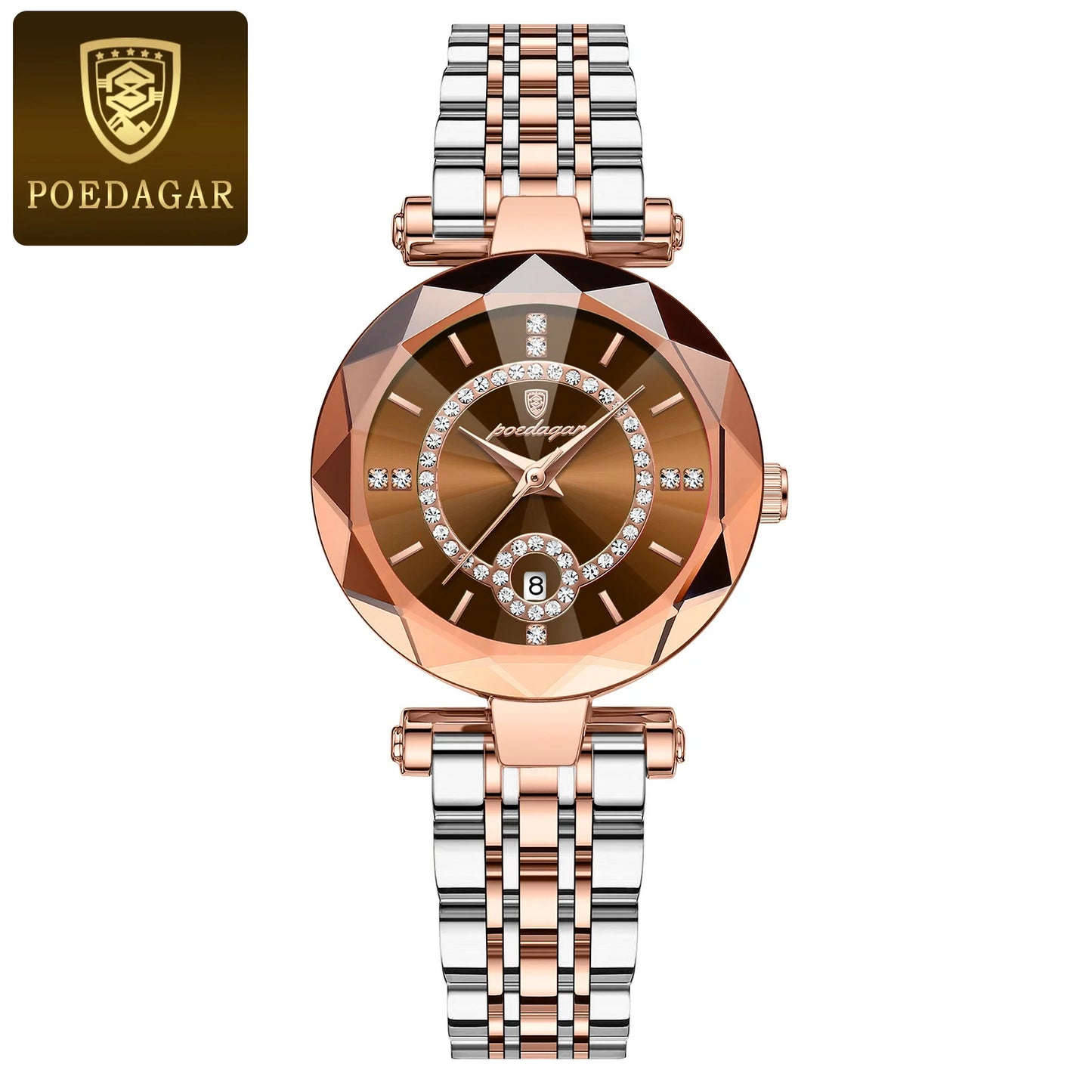 POEDAGAR Luxury Diamond Women Watch Waterproof Stainless Steel Quartz reloj+Box