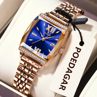 POEDAGAR Luxury Diamond Women Watch Waterproof Stainless Steel Quartz reloj + Box
