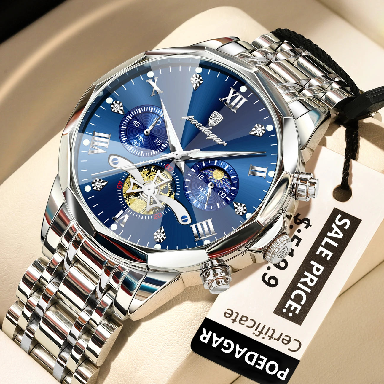 POEDAGAR Luxury Men’s Watch – Waterproof, Luminous, Chronograph, Steel Quartz Reloj
