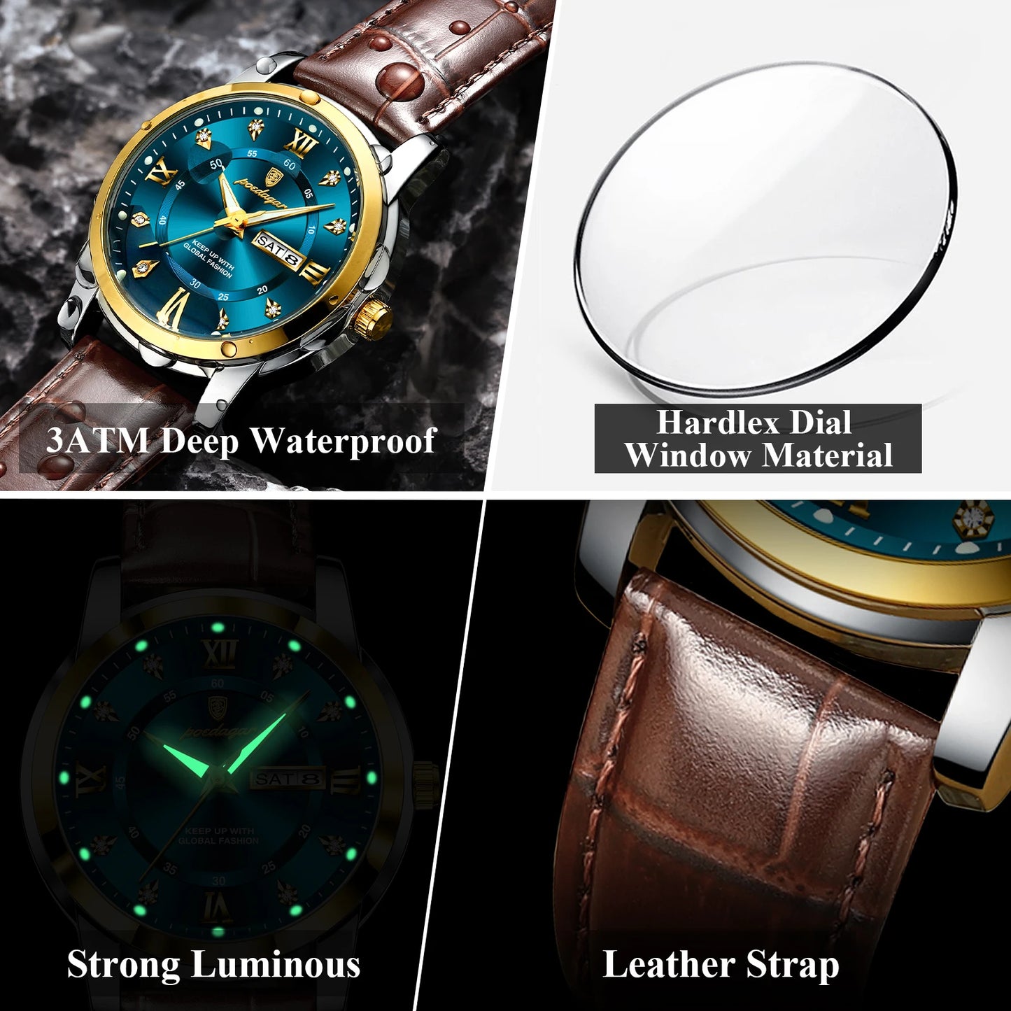 POEDAGAR Men’s Luxury Quartz – Week & Date Elegance