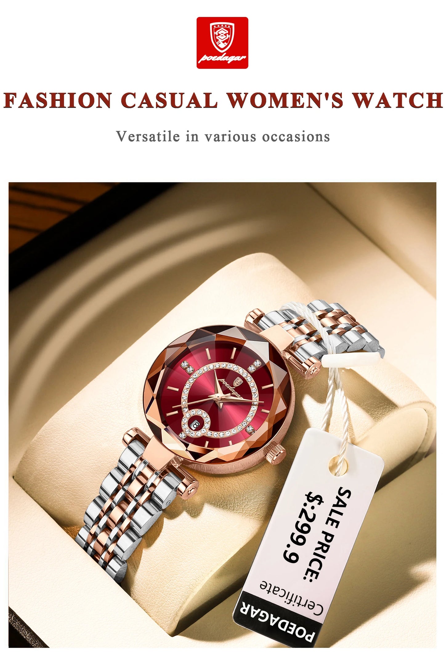 POEDAGAR Luxury Diamond Women Watch Waterproof Stainless Steel Quartz reloj+Box