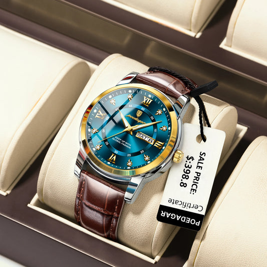POEDAGAR Men’s Luxury Quartz – Week & Date Elegance