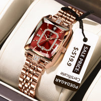 POEDAGAR Elegant Women Watch Waterproof Rectangle Quartz Stainless Steel Date Ladies Reloj